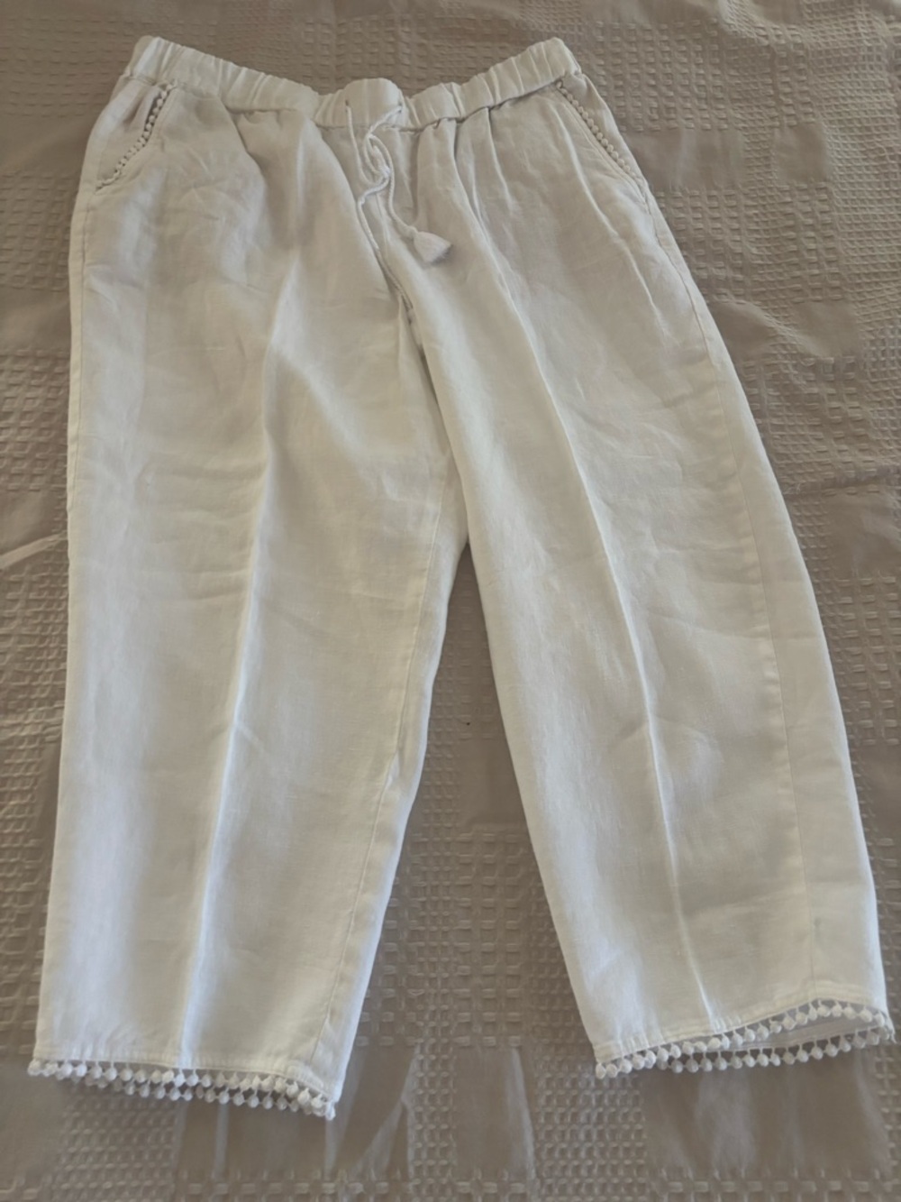 Classic style White Linen Drawstring Pants